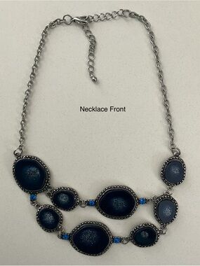 Stunning Double-Layer Navy Blue Druzy-Style Statement Necklace